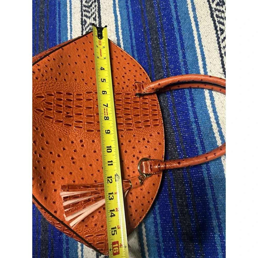 Y2K Cato Orange Ostrich Croc Embossed Satchel Handbag Purse Tassel Structured